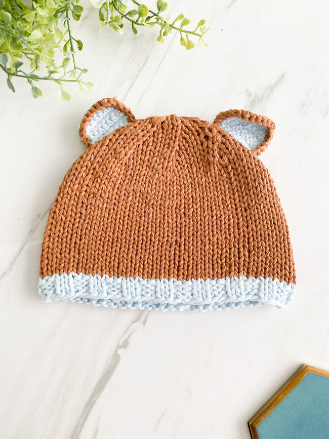 Blue & Brown Bear Knit Hat